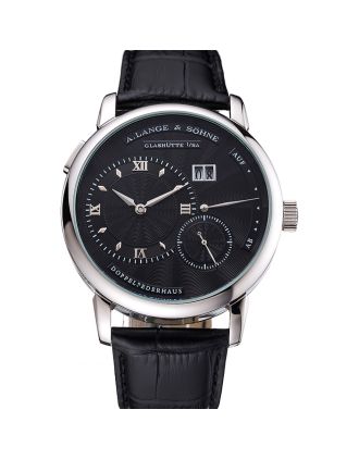 A. Lange & Sohne Lange 1 Black Dial Stainless Steel Case Black Leather Strap