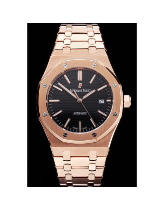 Swiss Audemars Piguet Royal Oak Black Dial Rose Gold Case And Bracelet