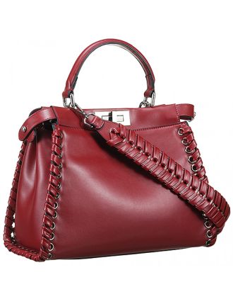 Fendi Peekaboo Whipstitch Dark Red Leather Bag 18927313