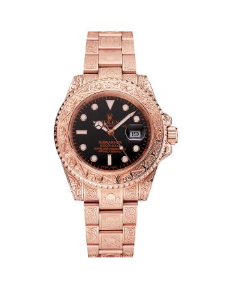 Swiss Rolex Submariner Skull Limited Edition Black Dial Rose Gold Case And Bracelet 1454086