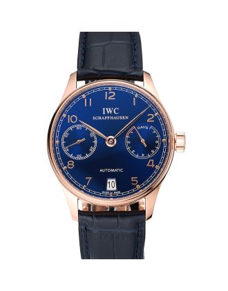 Swiss IWC Portuguese Blue Dial Gold Case Blue Leather Bracelet 1453919