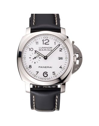 Swiss Panerai Luminor Marina 3 Days White Dial Stainless Steel Case Black Leather Strap