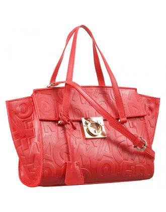 Salvatore Ferragamo Embossed Red Leather Tote Bag 18927378