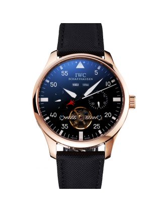 IWC Pilot Perpetual Calendar Black Dial Rose Gold Case Black Textile Strap