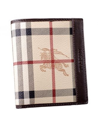 Burberry Haymarket Check Folding 3 Cards Wallet Black