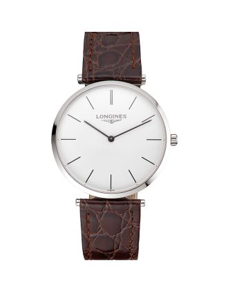 Swiss Longines Grande Classique White Dial Stainless Steel Case Brown Leather Strap
