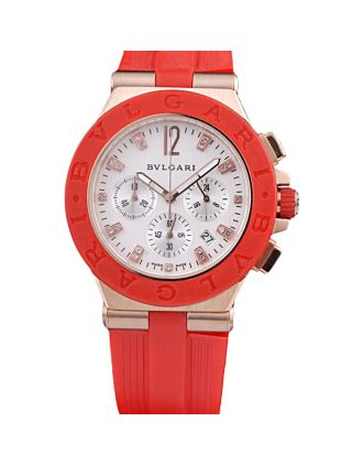 Bvlgari Diagono 36mm White Dial Red Rubber Bracelet