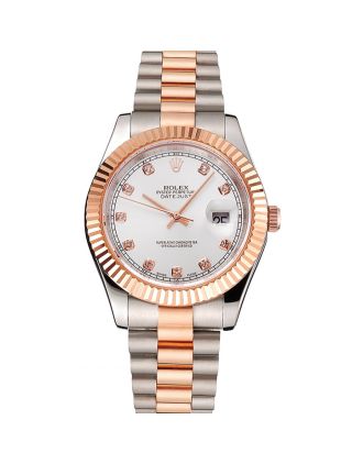 Swiss Rolex Datejust White Dial Rose Gold Bezel Stainless Steel Case Two Tone Bracelet