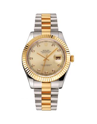 Swiss Rolex Datejust Gold Dial And Bezel Stainless Steel Case Two Tone Bracelet
