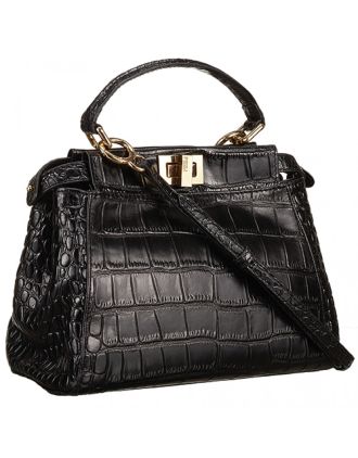 Fendi Mini Peekaboo Black Croc Leather Bag 608294