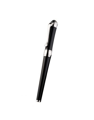 MontBlanc Silver Trimmed Black Ballpoint Pen With Rounded Tip Cap