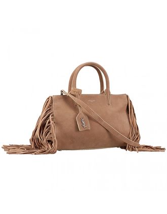 Saint Laurent Rive Gauche Small Fringed Suede Bag Beige