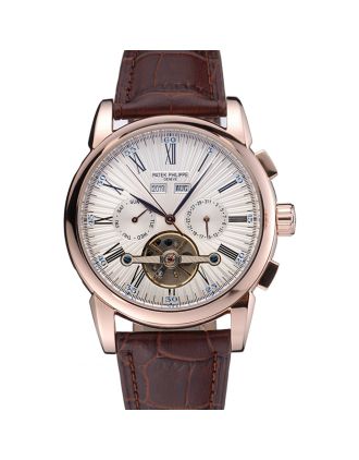 Patek Philippe Grand Complications Gold Case White Dial Roman Numerals Brown Leather Bracelet 622253