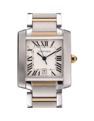 Swiss Cartier Tank Francaise Steel Case White Dial Roman Numerals Two Tone Bracelet 622648