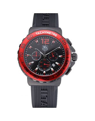 Tag Heuer Formula 1 Chronograph Black Dial Red Bezel Red Numerals 622407