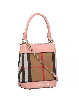 Burberry Small Bucket Bag In House Check And Pink Leather 18926910