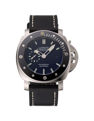 Panerai Luminor Submersible Black Dial Stainless Steel Case Black Bezel Black Leather Strap