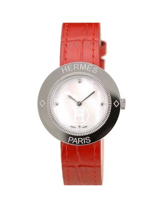 Hermes Classic MOP Dial Red Leather Strap