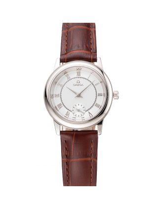 Omega De Ville Prestige Small Seconds Silver Dial Stainless Steel Case Brown Leather Strap