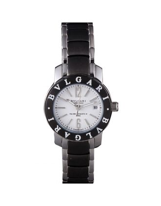 Bvlgari Bvlgari 27mm White Dial Stainless Steel Case Black Bezel Two Tone Steel Bracelet