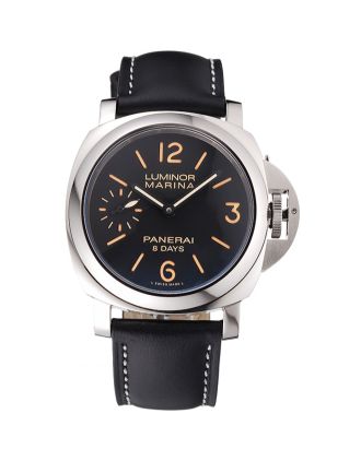 Panerai Luminor Marina 8 Days Black Dial Stainless Steel Case Black Leather Strap