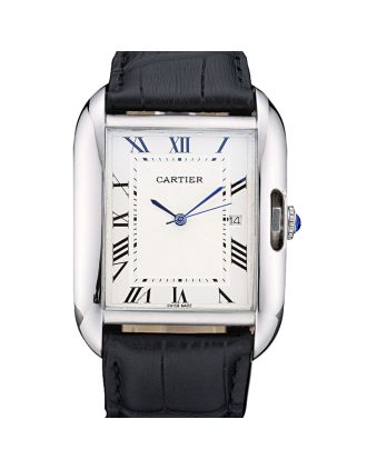 Cartier Tank Anglaise 36mm White Dial Stainless Steel Case Black Leather Bracelet