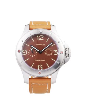 Panerai Luminor Brushed Stainless Steel Case Brown Dial Brown Leather Strap