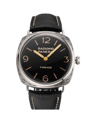 Panerai Radiomir Firenze 3 Days Acciaio PAM604 Black Dial Engraved Stainless Stell Case Black Leather Strap