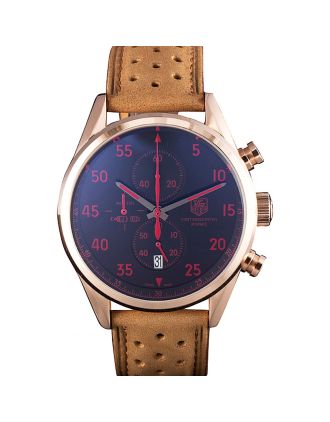Tag Heuer Carrera SpaceX Rose Gold Bezel with Black Dial and Light Brown Leather Strap 621532