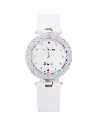 Bvlgari B.ZERO1 White Dial Multicolor Diamond Numerals White Leather Bracelet