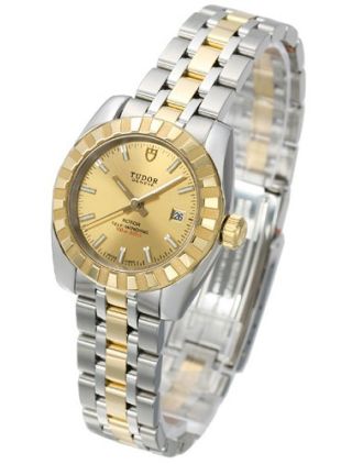 AAA Replica Tudor Classic Date Champagne Dial Steel Yellow Gold Strap Ladies Watch 22013-1