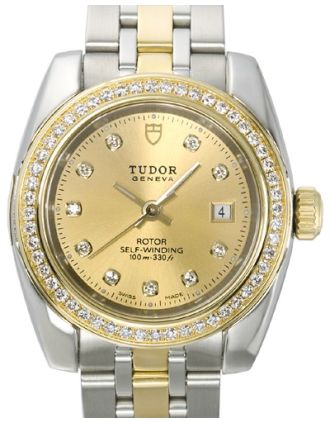 AAA Replica Tudor Classic Date Champagne Dial Yellow Gold Strap Ladies Watch 22023-1