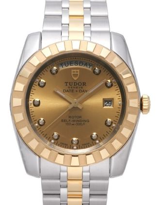 AAA Replica Tudor Classic Date Day 41mm Champagne Dial Steel Yellow Gold Strap Watch 23013-1