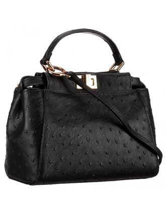 Fendi Peekaboo Mini Ostrich Leather Black Bag