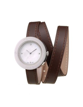 Hermes Classic MOP Dial Brown Elongated Leather Strap