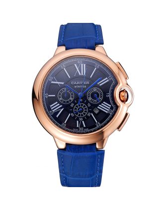 Cartier Ballon Bleu Blue Dial Gold Case Blue Leather Strap