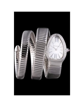 Bvlgari Serpenti 23mm White Dial Stainless Steel Case With Diamonds Double Steel Bracelet