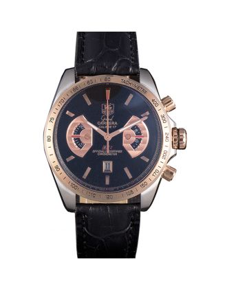 Tag Heuer Carrera Stainless Steel Case Black Dial Black Leather Strap