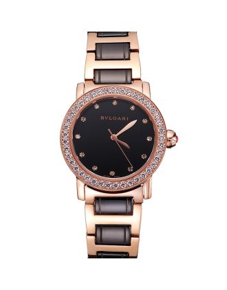 Bvlgari Bvlgari Black Dial Diamond Hourmarks Gold Case Diamond Bezel Two Tone Bracelet