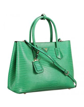 Prada Double Tote Crocodile Leather Bag Green