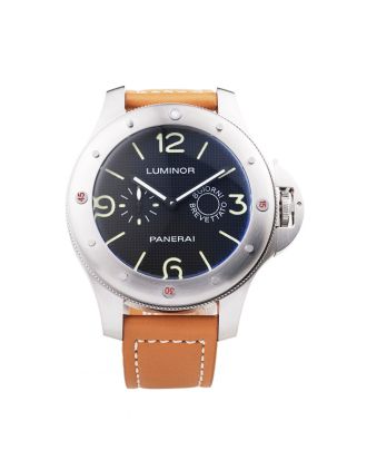 Panerai Luminor Brushed Stainless Steel Case Blue Dial Brown Leather Strap