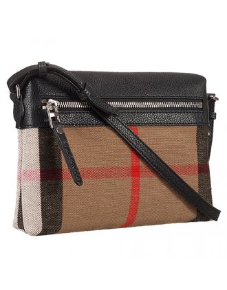 Burberry House Check And Black Leather Crossbody Bag 18926900
