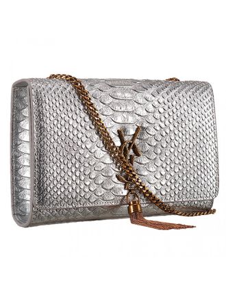 Saint Laurent Kate Monogram Tassel Python Leather Gold Hardware Silver Medium Bag 18926854