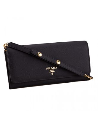 Prada Continental Wallet with Strap Black