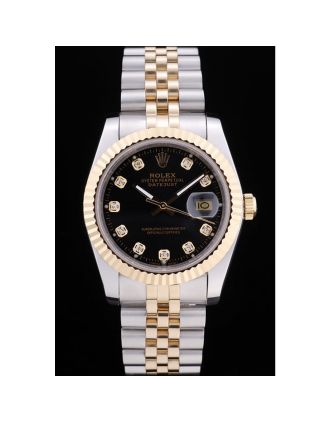 Rolex Datejust Black Dial Diamonds Ribbed Bezel 7453