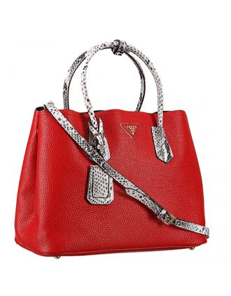Prada Double Tote Red With Python Handles