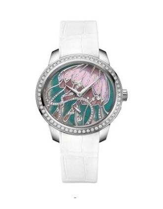 AAA Replica Ulysse Nardin Jade Diamonds White Leather Strap Ladies Watch 3100-125B/JELLYFISH