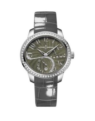 AAA Replica Ulysse Nardin Jade Diamonds Green Leather Strap Ladies Watch 3103-125B/E1