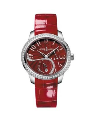 AAA Replica Ulysse Nardin Jade Diamonds Red Leather Strap Ladies Watch 3103-125B/E6