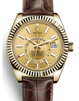 AAA Replica Rolex Sky-Dweller GMT 42mm Gold Dial Mens Watch 326138-0006